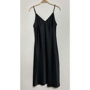 Victoria's Secret Black Satin Slip Dress Small Midi V-Neck